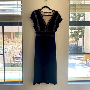 Black velvet midi dress with slit